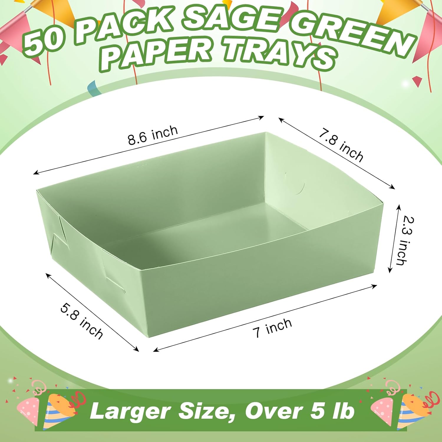 Paquete de 50 bandejas de papel para alimentos de 5 libras, platos grandes para nachos, bandejas desechables resistentes a la grasa para aperitivos