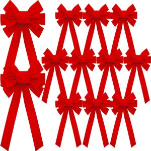12 lazos grandes de terciopelo rojo de Navidad de 21 x 9 pulgadas, lazos decorativos de Navidad para decoración de árbol de Navidad para decoración 12 lazos grandes de terciopelo rojo de Navidad de 21 x 9 pulgadas, lazos decorativos de Navidad para decoración de árbol de Navidad para decoración