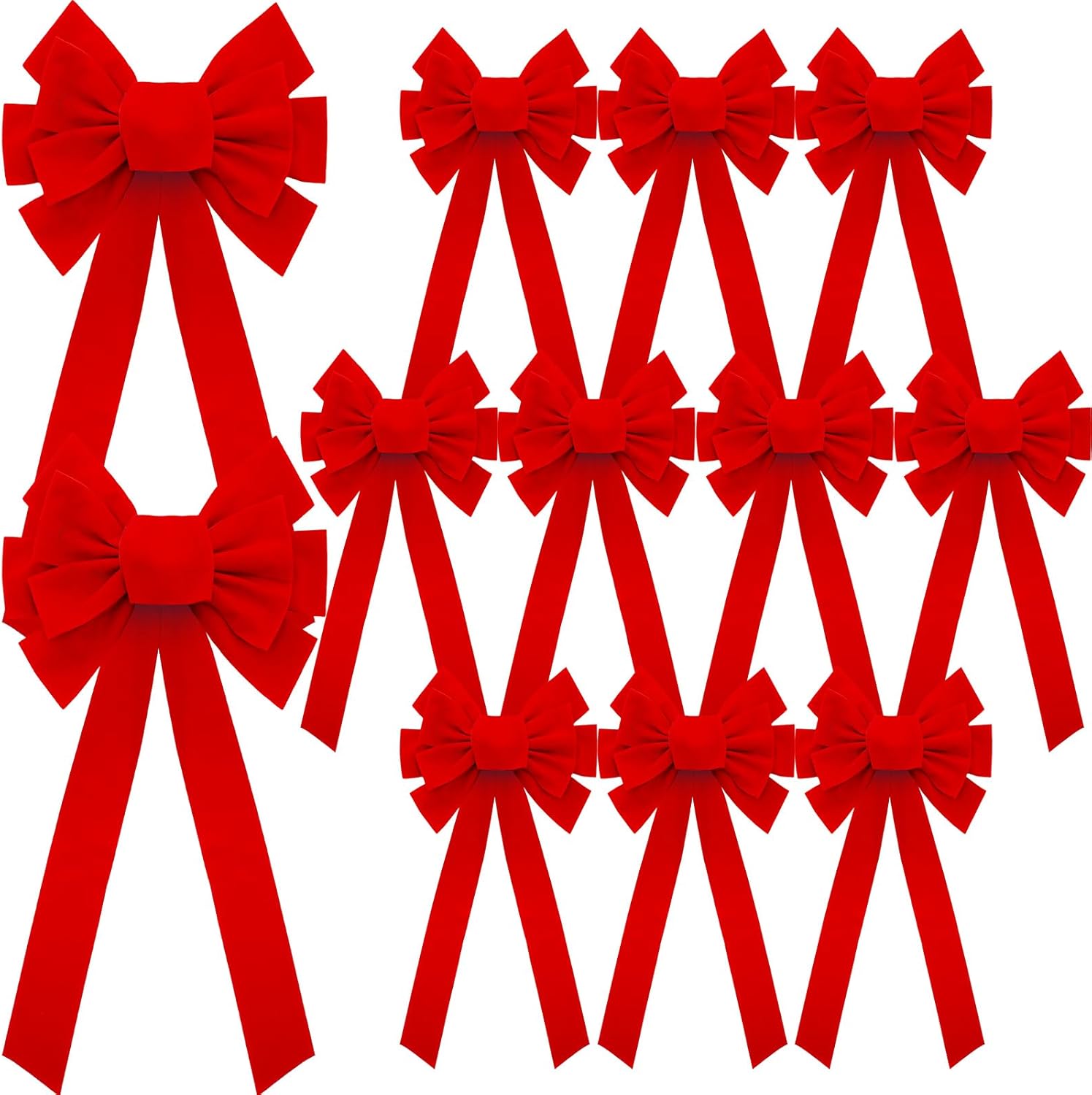 12 lazos grandes de terciopelo rojo de Navidad de 21 x 9 pulgadas, lazos decorativos de Navidad para decoración de árbol de Navidad para decoración