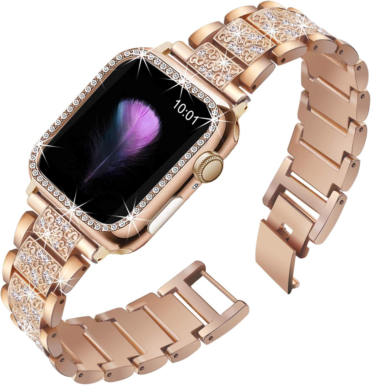 Mesime Correa compatible con Apple Watch con funda protectora de pantalla, correas de repuesto de joyería de 1.81 pulgadas, 1.77 pulgadas, 1.73
