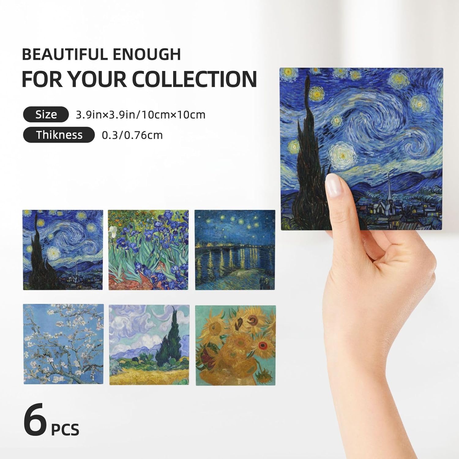 Juego de posavasos de cerámica para bebidas con base de corcho, utiliza 6 pinturas famosas de Van Gogh, regalos únicos de inauguración de la casa