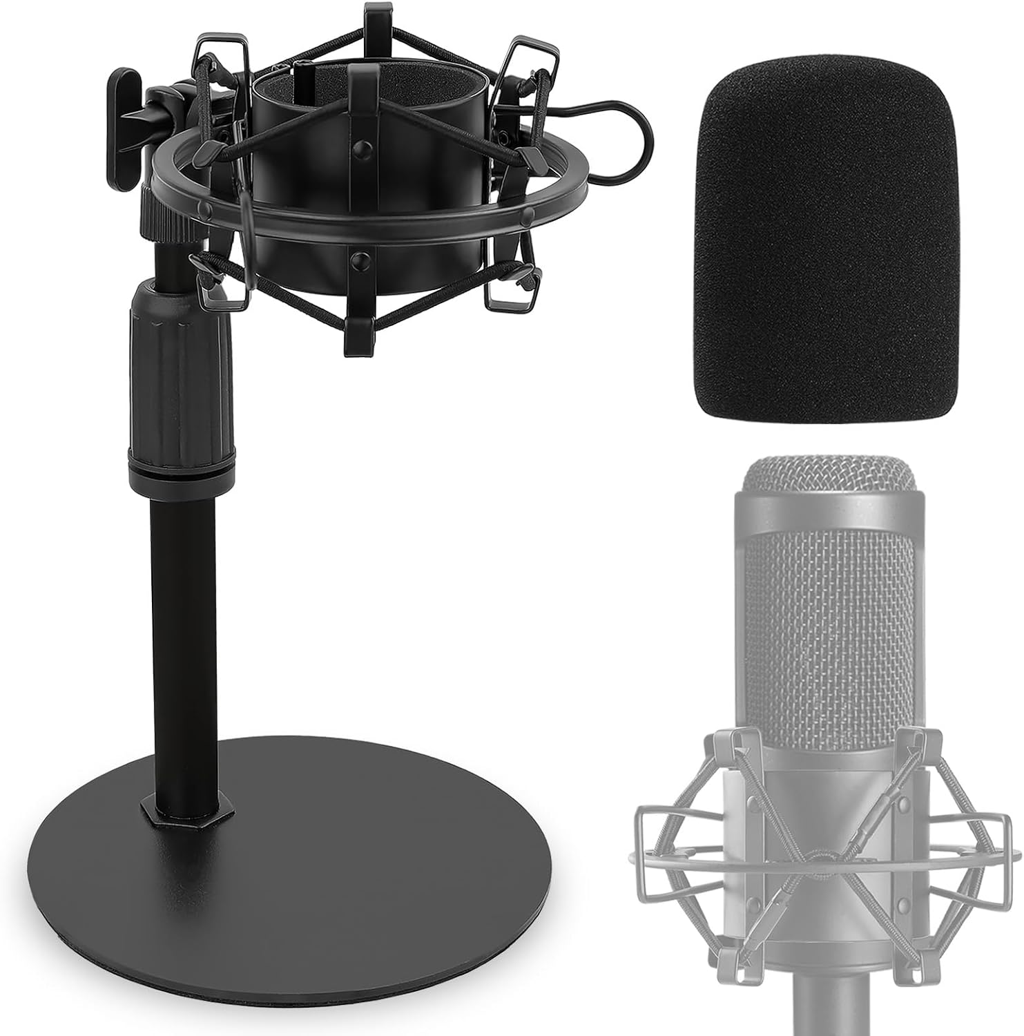 Soporte de micrófono de escritorio AT2020, soporte de micrófono de mesa ajustable con soporte de choque y parabrisas de espuma para Audio Technica