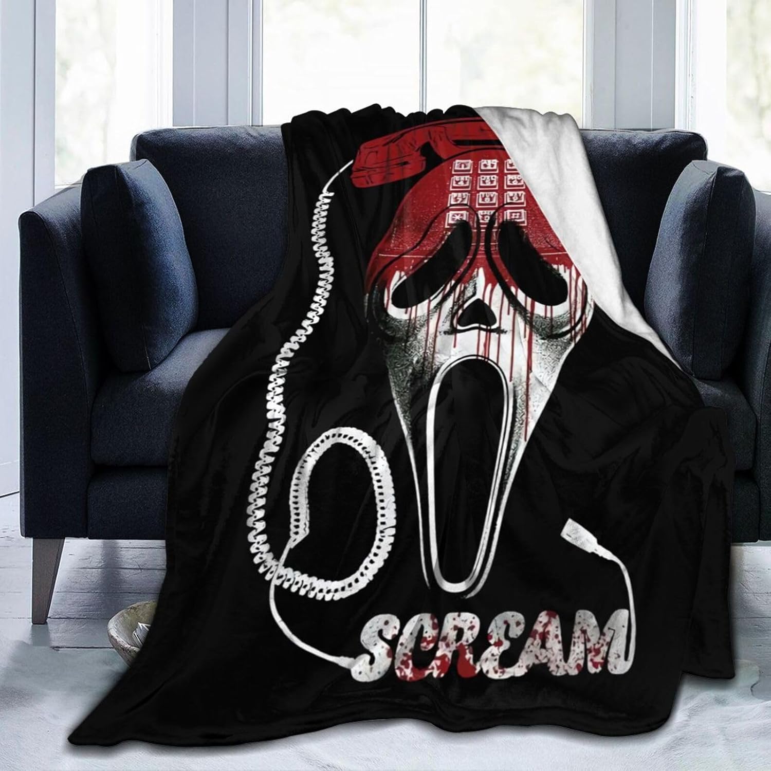 Manta de película de terror para decoración de Halloween, para las cuatro estaciones, para decoración del hogar, cálida y acogedora, manta suave y
