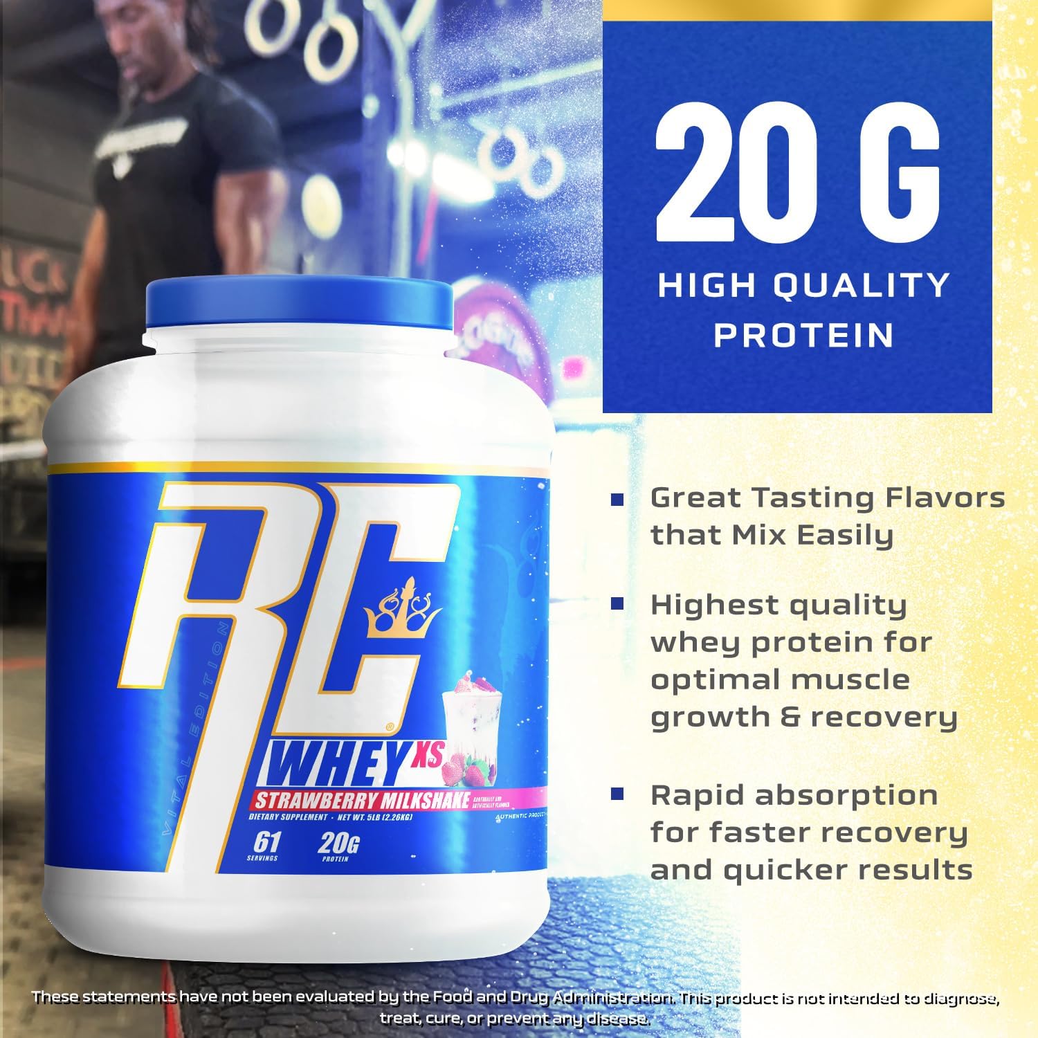 Ronnie Coleman Signature Series Whey XS Proteína en polvo, mezcla de batido preentrenamiento para apoyo muscular magro, suplemento bajo en azúcar