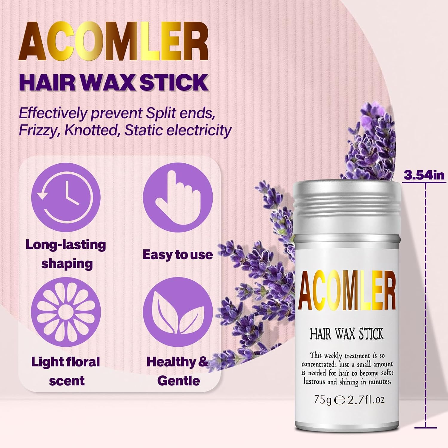 Acomler Palo de cera para el cabello, cera para el cabello, cera para el cabello, domadora de cabello con vuelo, barra de pelo de espalda