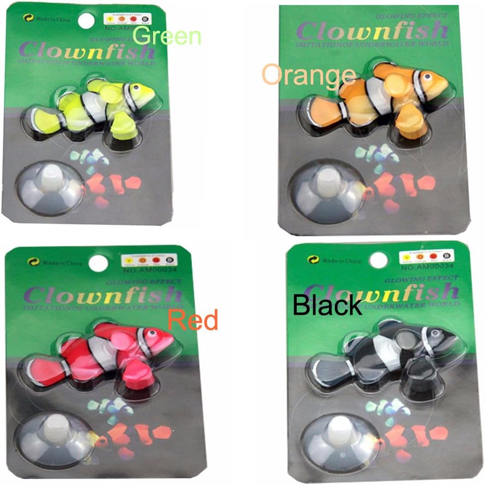Bestgle Juego de adornos artificiales de silicona para acuario de payaso brillante, para pecera, 4 colores (rojo, verde, naranja y negro)