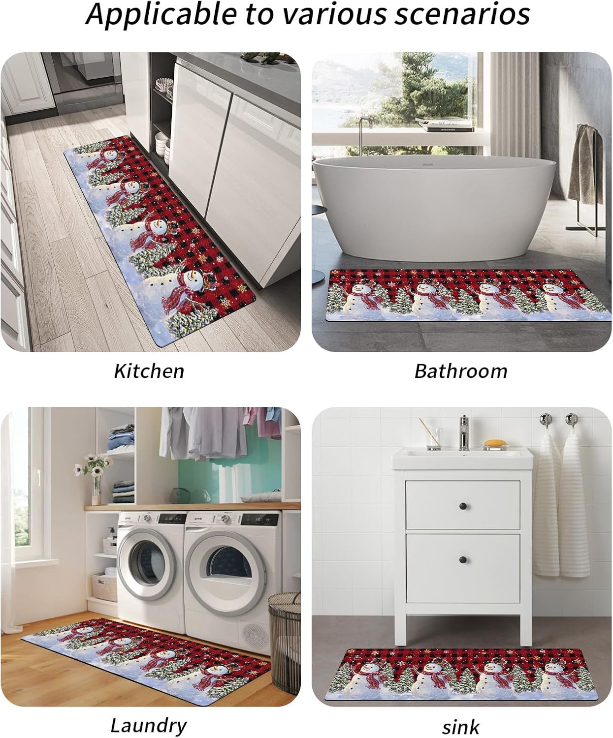 Buffalo – Tapete de baño con diseño de muñeco de nieve para bañera, antideslizante, de secado rápido y absorbente, de tierra de diatomeas, para
