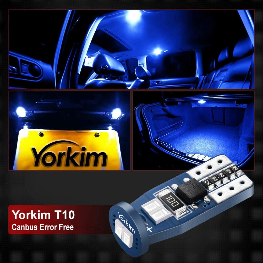 Yorkim Bombilla LED T10 Canbus sin errores 6-SMD Super Bright EMC Chipsets, 194 LED interiores para cúpula de coche, mapa, puerta, placa de