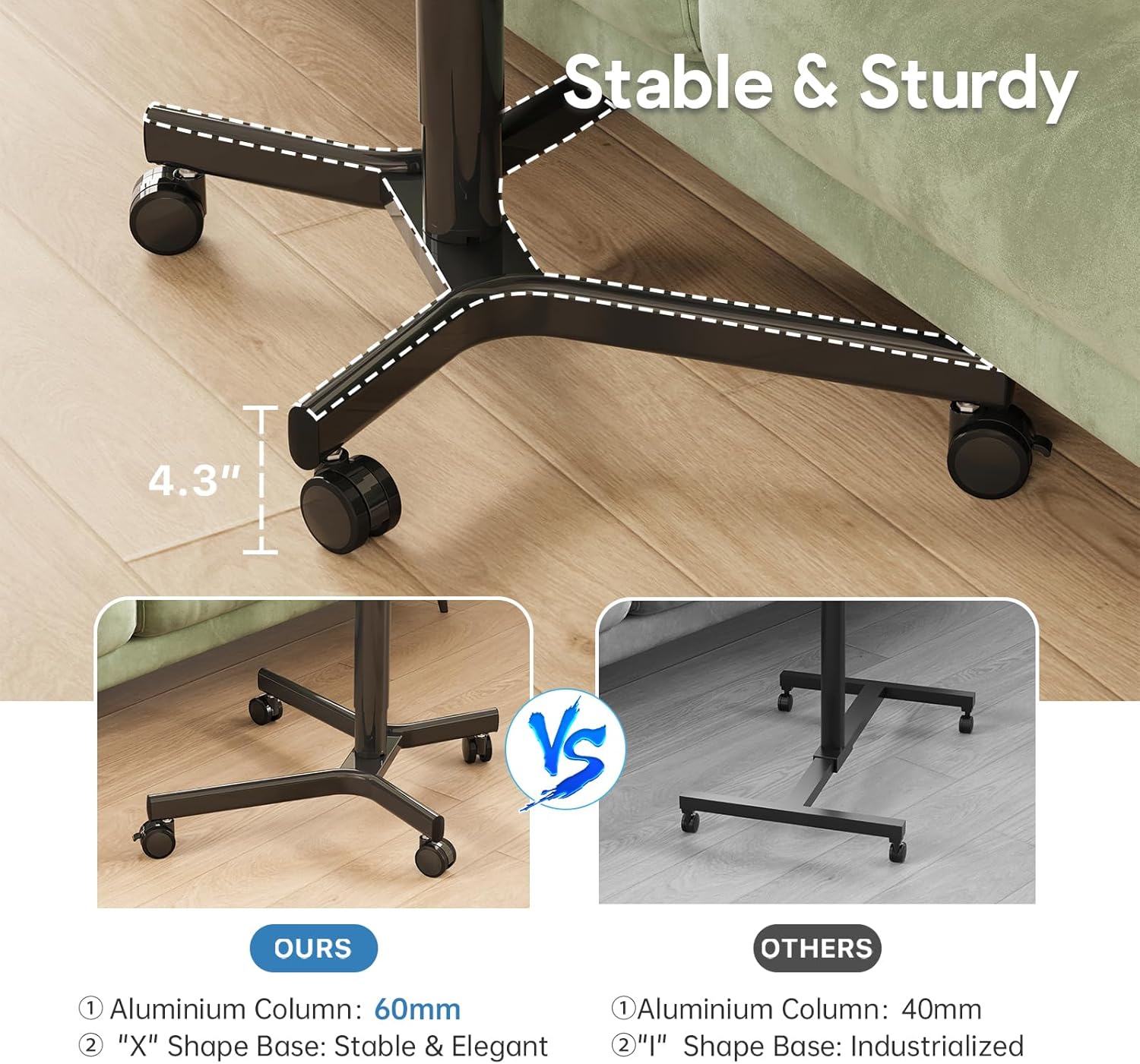 JYLH JOYSEEKER Escritorio móvil de pie, escritorio de pie con soporte para tazas, escritorio móvil con ruedas, altura ajustable, escritorio portátil