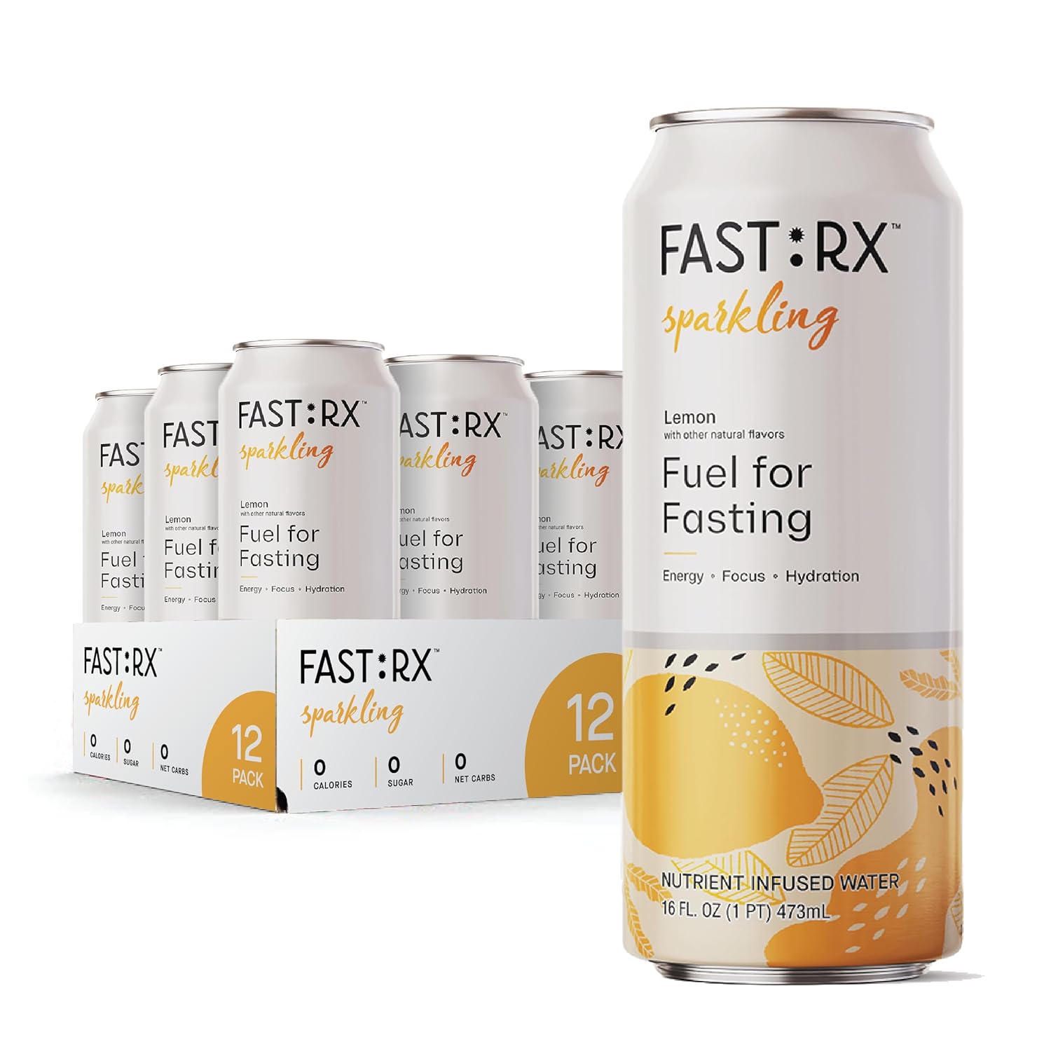 FASTRX – Bebida hidratante de limón espumoso, sin azúcar, para ayunarceto, 16 onzas líquidas (paquete de 12). Ingredientes que atacan el hambre,
