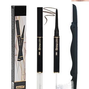 Gel de cejas y lápiz de cejas 2 en 1, lápiz retráctil de cejas marrón oscuro, gel impermeable para cejas, ultra fino de larga duración para un Gel de cejas y lápiz de cejas 2 en 1, lápiz retráctil de cejas marrón oscuro, gel impermeable para cejas, ultra fino de larga duración para un