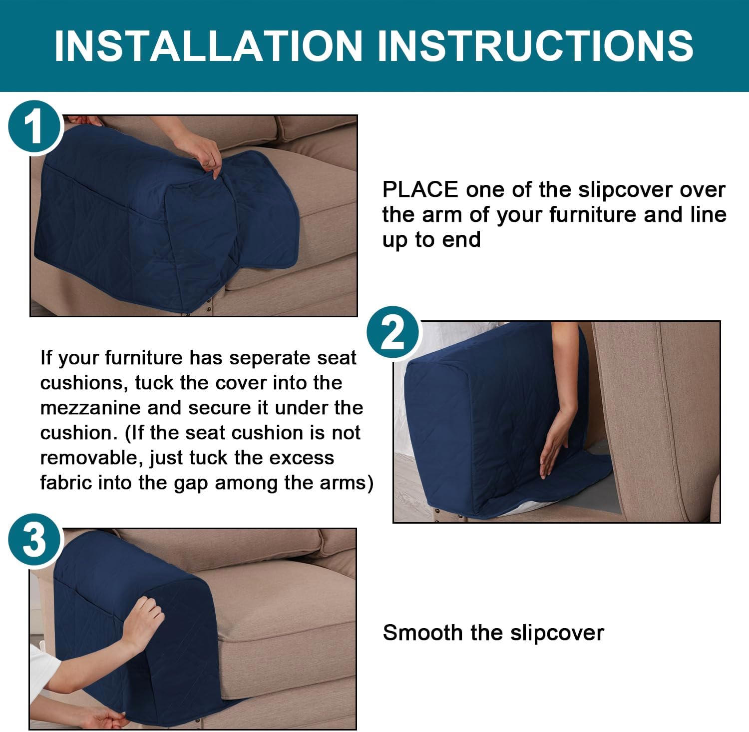 Turquoize Fundas impermeables para reposabrazos para sillas y sofás, fundas para reposabrazos de sofá con bolsillo lateral, protector de muebles