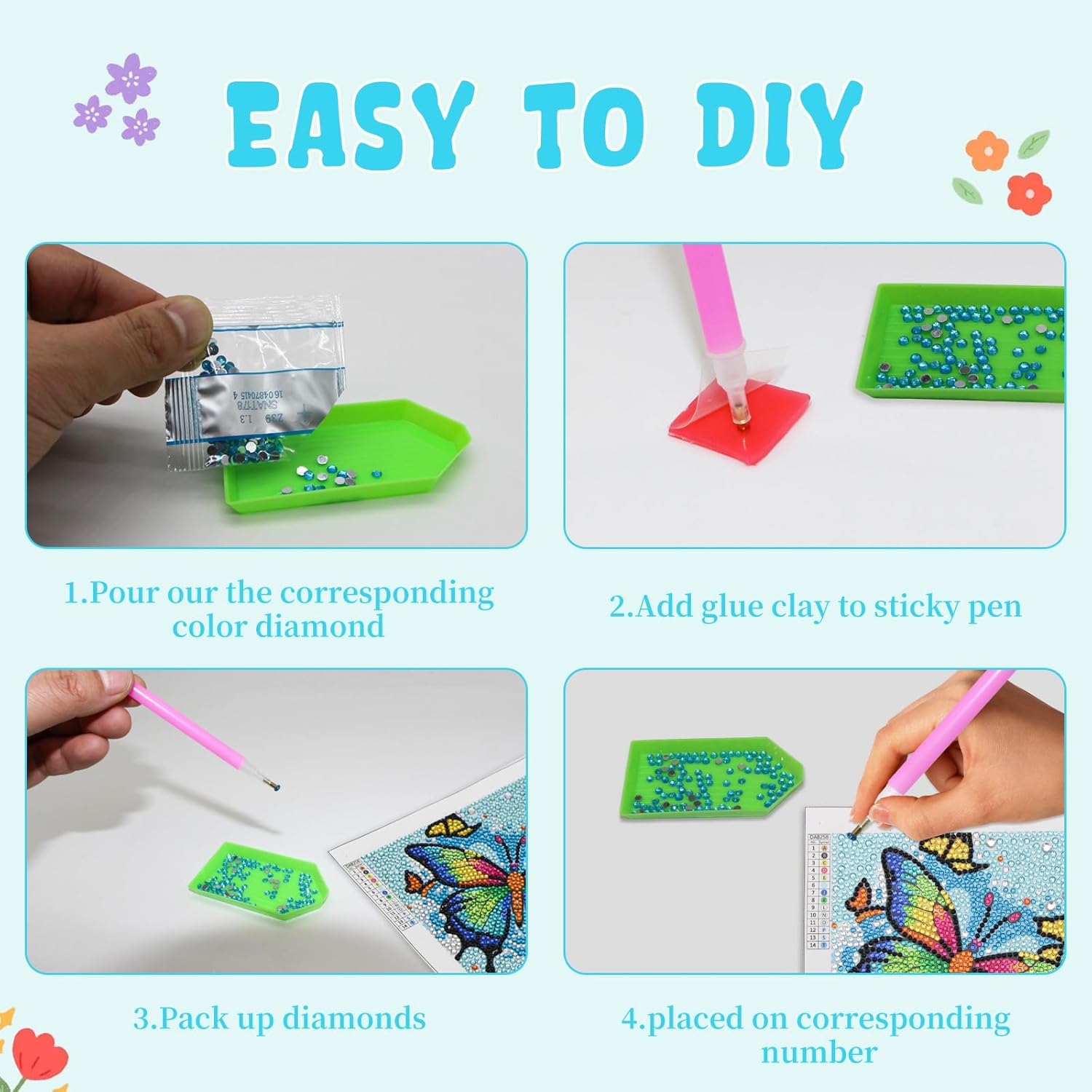 Libfx Kits de arte de diamantes para niños, 4 piezas de arte de diamantes para niños, niñas, niños, principiantes, artes y manualidades para niños