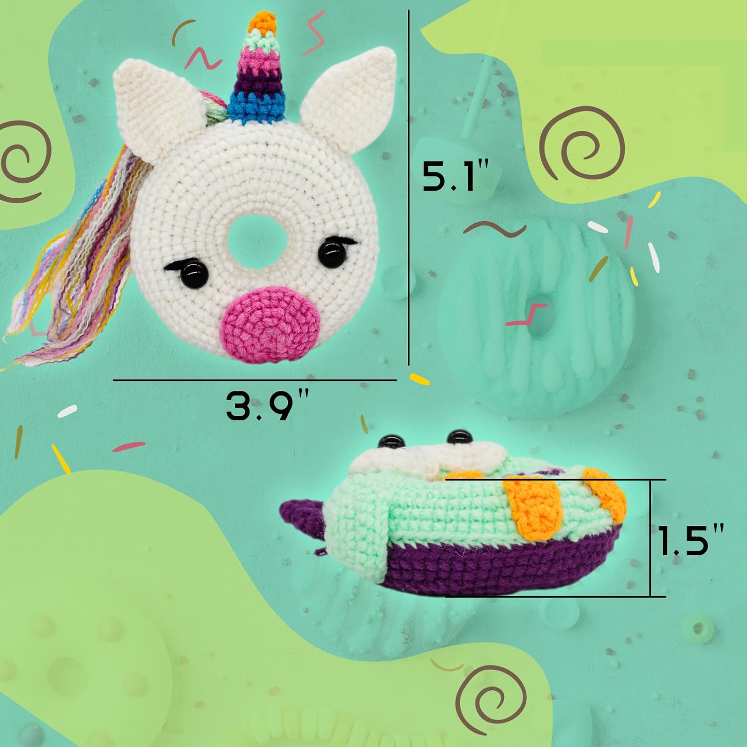 Yanpoake Kit de ganchillo para adultos y niños, 4 piezas de donas de ganchillo para principiantes, kit de amigurumi fácil de aprender a ganchillo
