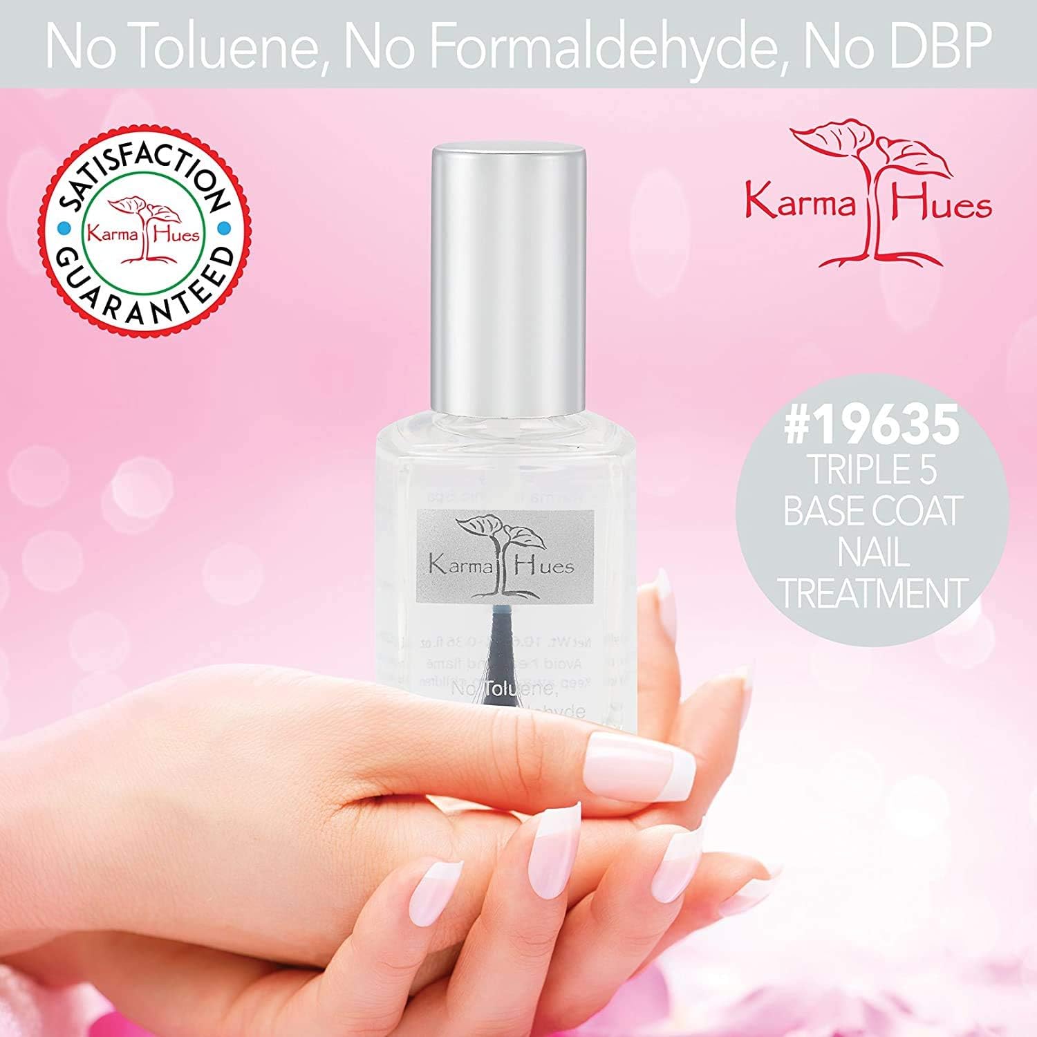 karma organic Esmalte de uñas de color natural con triple capa base 5, tratamiento de uñas no tóxico, vegano, libre de crueldad animal
