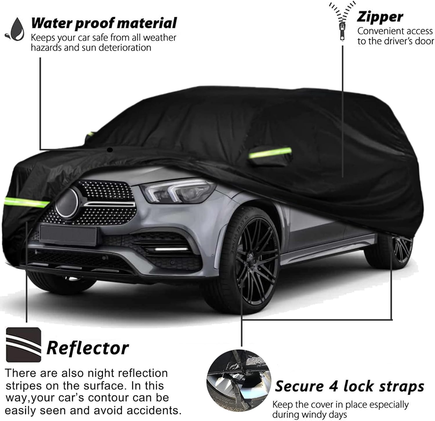 Funda para automóvil compatible con Mercedes Benz MLGLE 2006-2023, clase 230, 250, 280, 300, 320, 350, 6 capas 210T, resistente al viento,