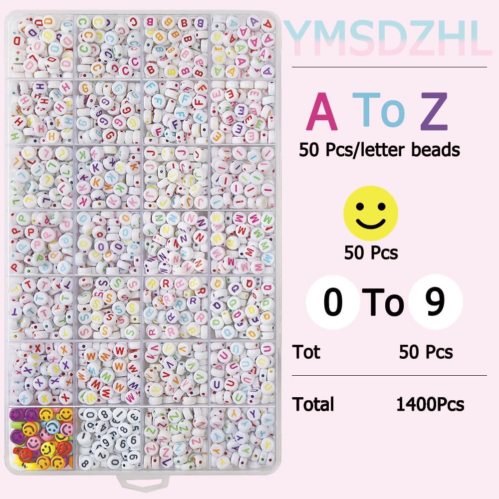 Cuentas del alfabeto A-Z, 1400 cuentas de letras, acrílicas redondas de 0.16 x 0.27 pulgadas (0.157 x 0.276 in), cuentas coloridas de corazón