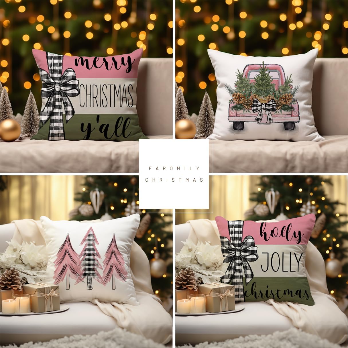 Juego de 4 fundas de almohada decorativas de 18 x 18 pulgadas con diseño de árbol de Navidad con diseño de árbol de Navidad, decoración de casa de