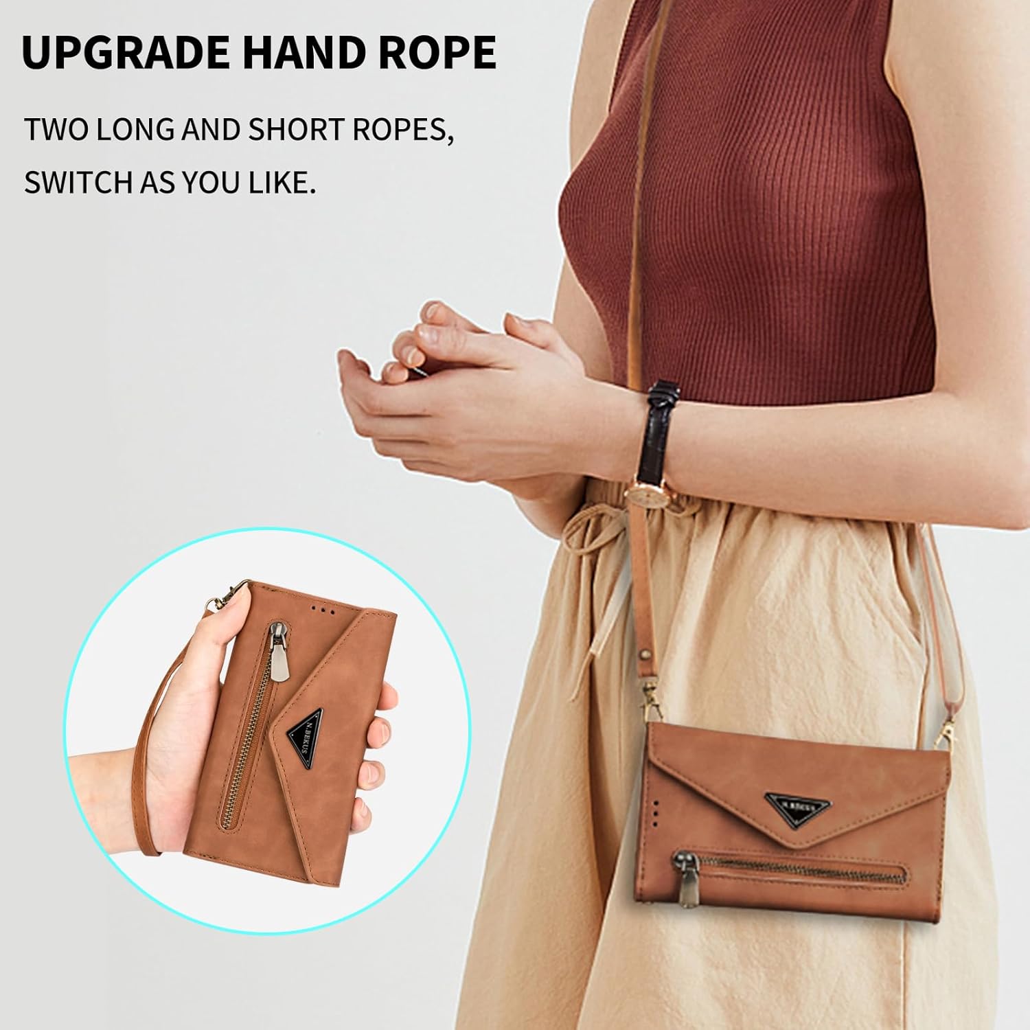 Furiet Funda tipo cartera para Samsung Galaxy A13 4G5G de cuero con cremallera con tarjetero de crédito, correa para el hombro y correa para la