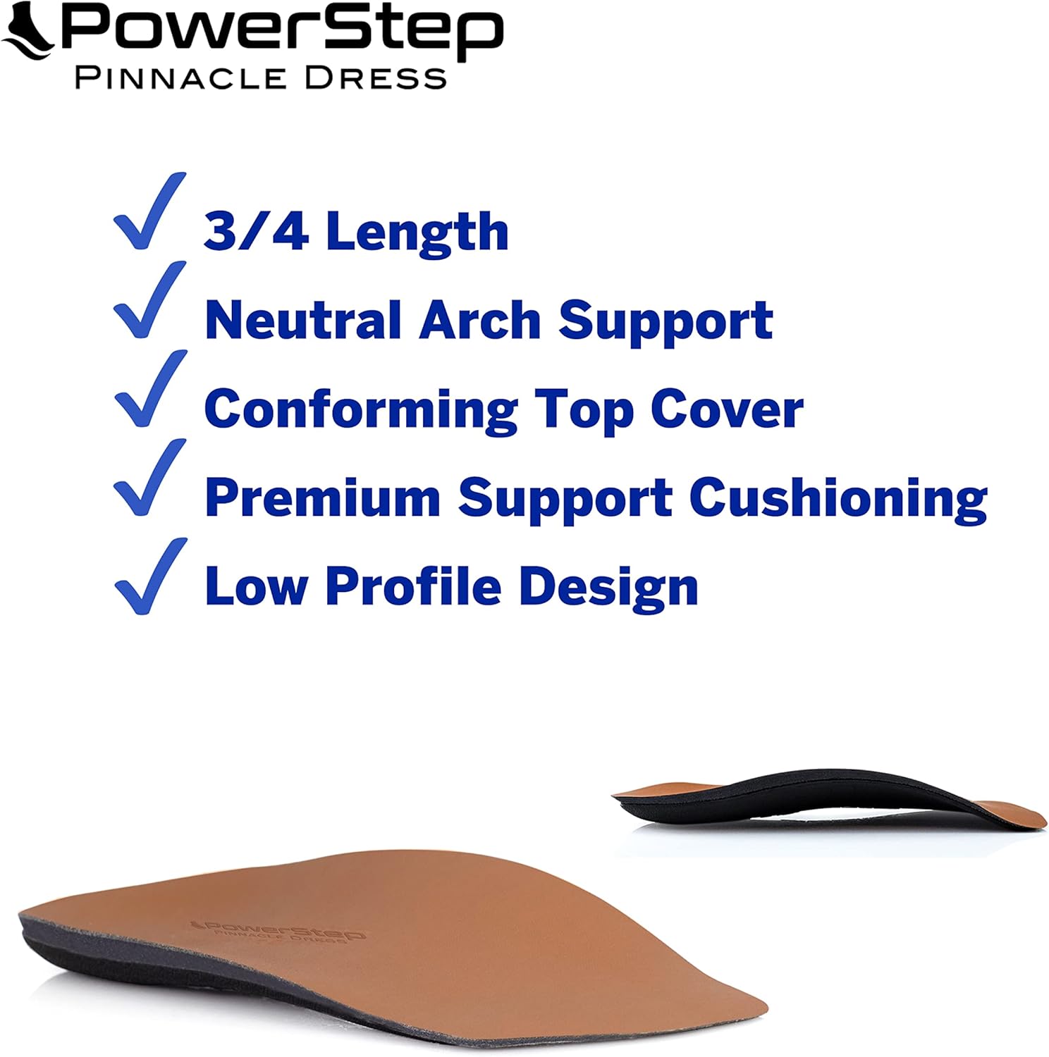 PowerStep Plantillas, vestido de pináculo 34, plantilla de alivio del dolor de arco, para zapatos de vestir, soporte de arco ortopédico para mujeres
