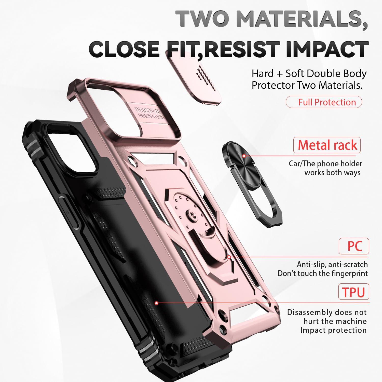 Hitaoyou Funda compatible con iPhone 15, iPhone 15 con funda para cámara y soporte, grado militar, a prueba de golpes, resistente, con soporte