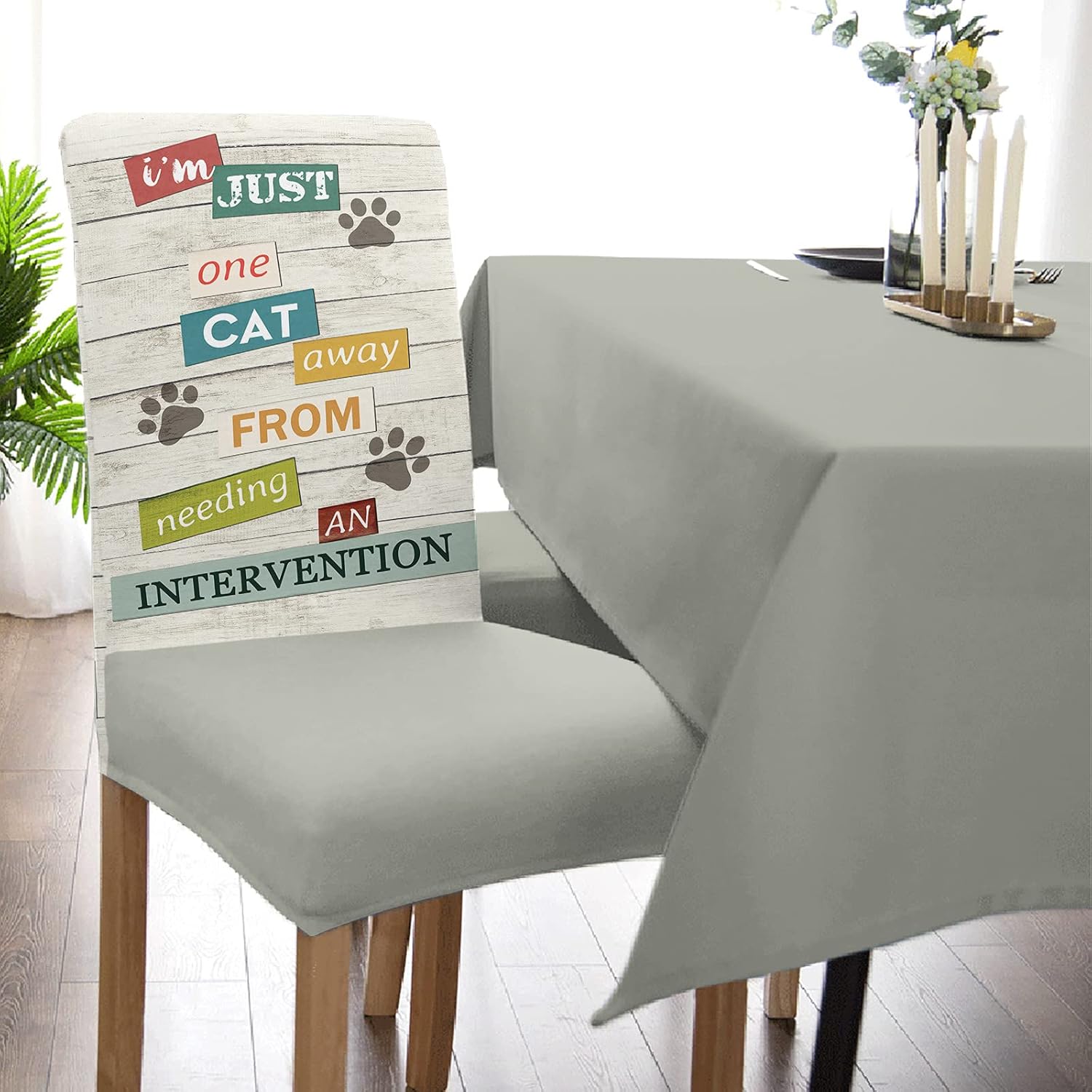 Chair Covers for Dining Room 4 Pack, I’m Just One Cat Away From Needing An Intervention on Rustic Wood Chair Covers, Removable Stretch Chair