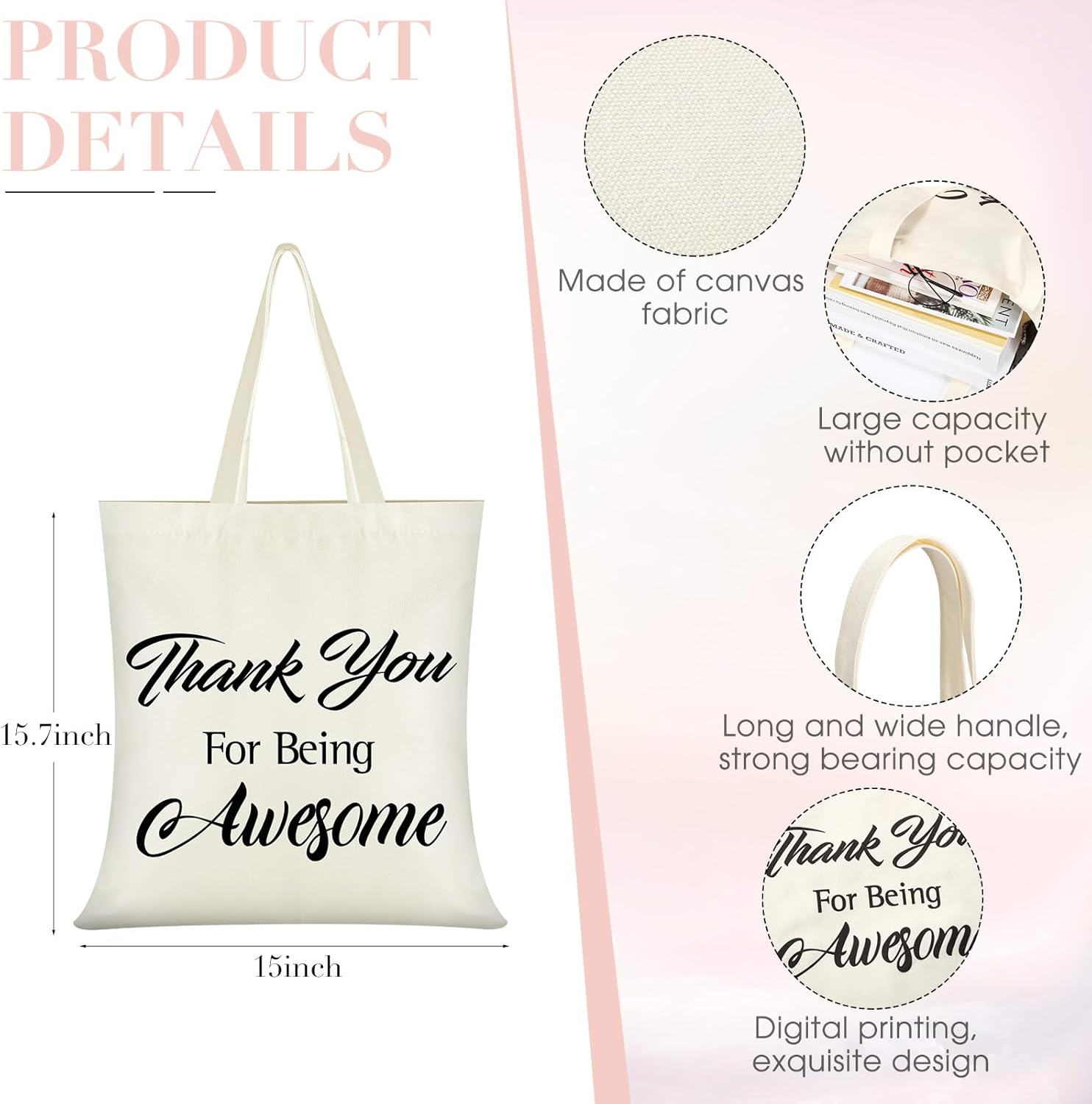 Sweetude 12 piezas de regalos de agradecimiento a los profesores, bolsa de mano inspiradora, bolsa de tela de apreciación a granel, bolsas de lona