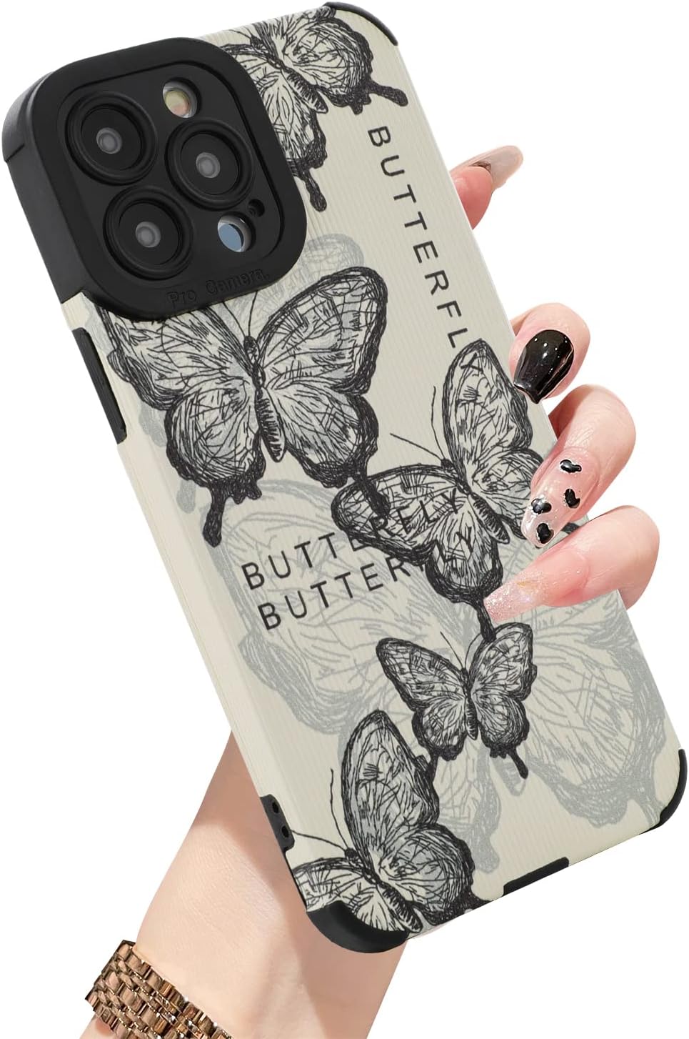 MZELQ Funda para iPhone 14 Pro Max, bonito patrón de mariposa blanca para iPhone 14 Pro Max, protector de pantalla, protección de cámara, funda a