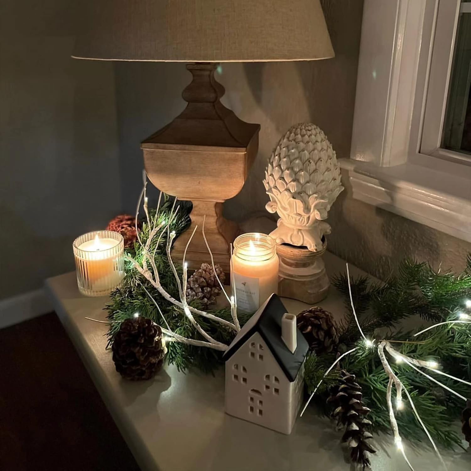 Guirnalda iluminada con ramas de abedul de 6 pies, 48 luces cálidas, guirnalda de abedul iluminada con temporizador, guirnaldas de abedul