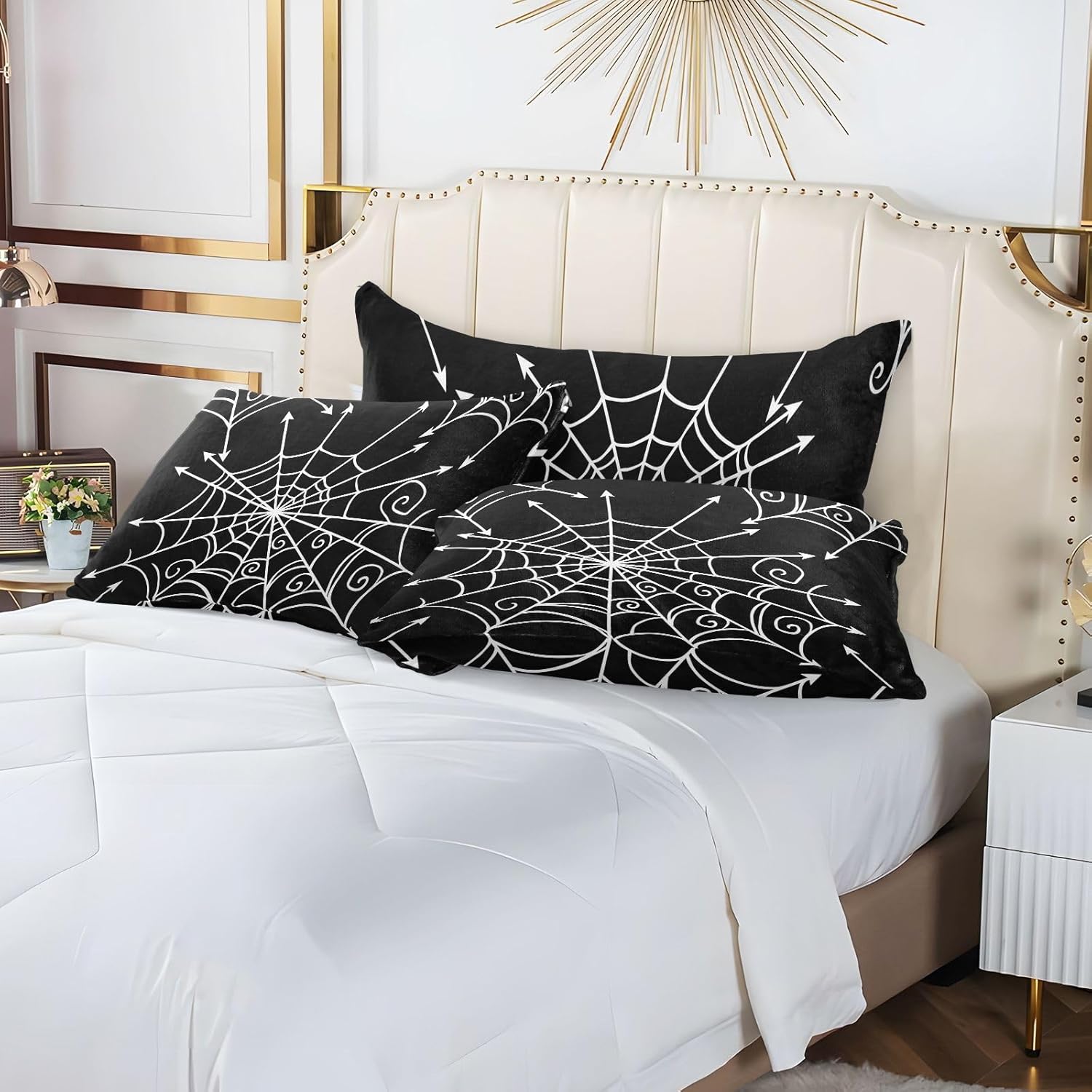 Emelivor Spiderweb – Fundas de almohada de Halloween de terciopelo, fundas de cojín suaves, fundas de almohada cómodas, almohadas decorativas para