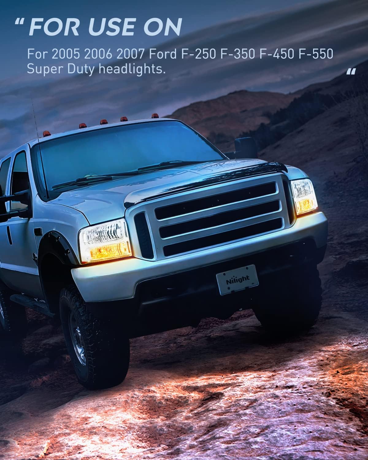 Nilight Reemplazo del conjunto de faros delanteros 2005 2006 2007 F250 F350 F450 F550 carcasa cromada súper resistente, lente transparente de