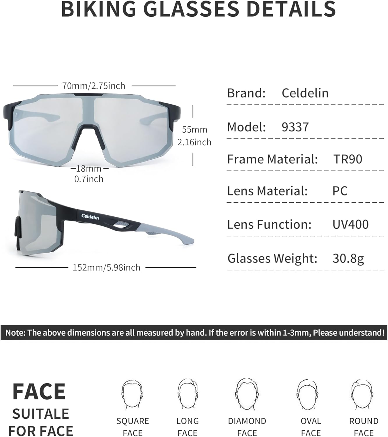 Celdelin Gafas de sol polarizadas deportivas para ciclismo para hombres y mujeres, UV400, ligeras, juveniles, béisbol, MTB, bicicleta de carretera,