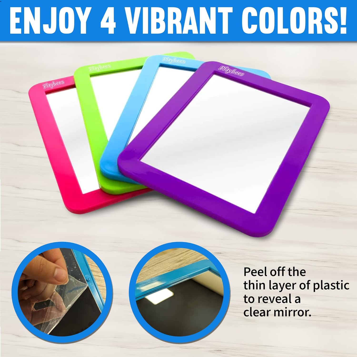 Espejos magnéticos para casillero, paquete de 4 (morado, rosa, verde, azul) – Ideal para taquillas escolares, baños, refrigeradores, gabinetes de