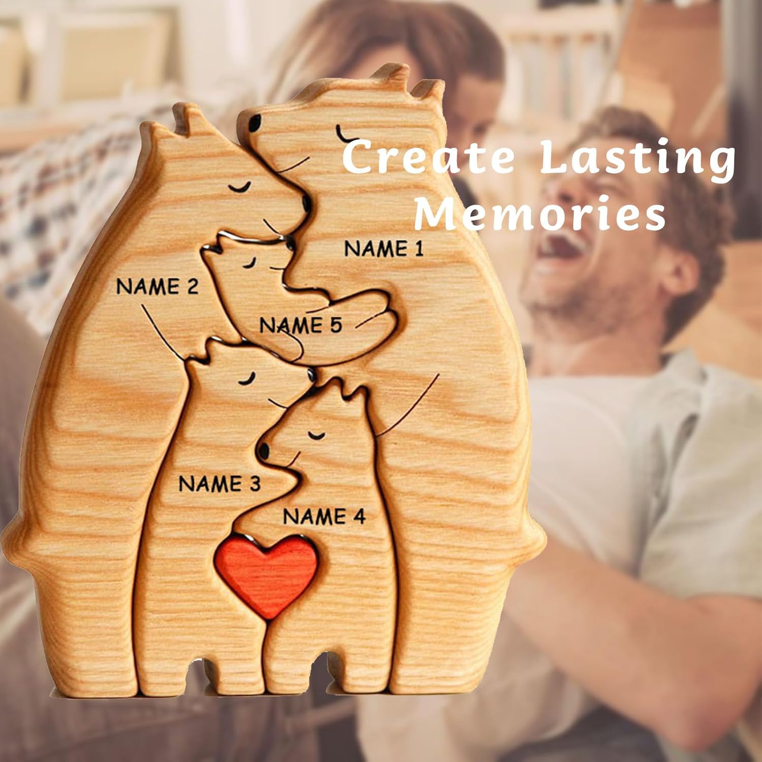 Rompecabezas personalizado con nombres de familia  Rompecabezas de oso de madera  Rompecabezas de madera personalizable de roble pieza decorativa