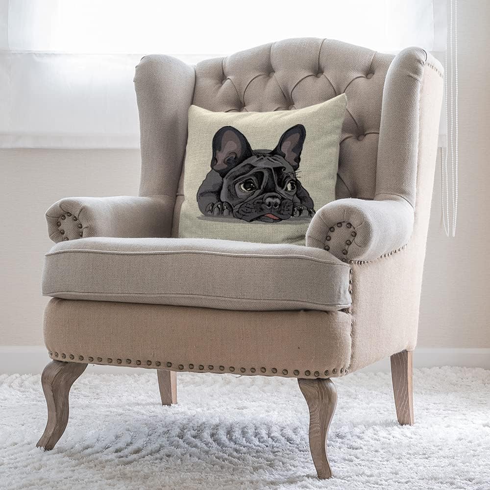 WONDERTIFY Fundas de almohada con diseño de bulldog francés en acuarela, adorable cachorro, adorable funda de cojín para mascotas, para sofá, cama o