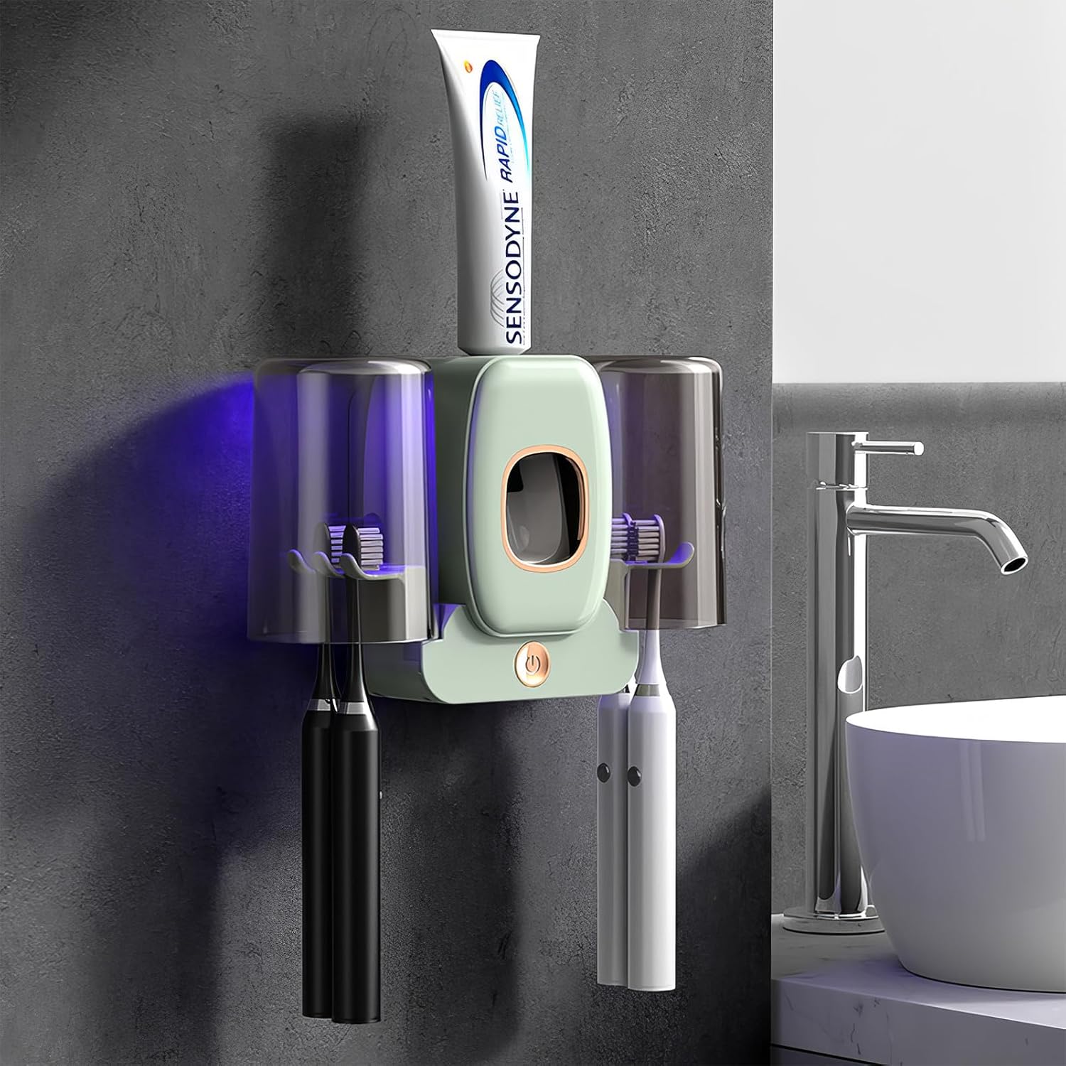 Wekity – Soporte para cepillos de dientes para baños, dispensador automático de pasta de dientes y pasta de dientes, ahorra espacio, soporte para