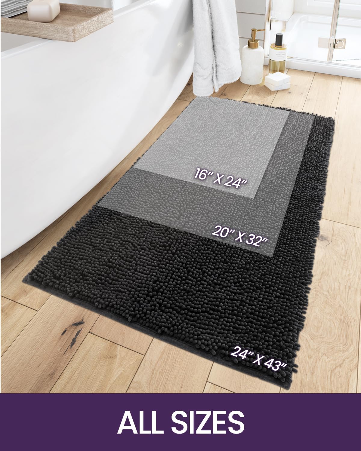DEXI Alfombras de baño, tapetes de baño de felpilla para suelo de baño, antideslizantes, absorbentes, lavables, alfombras de ducha de felpa para