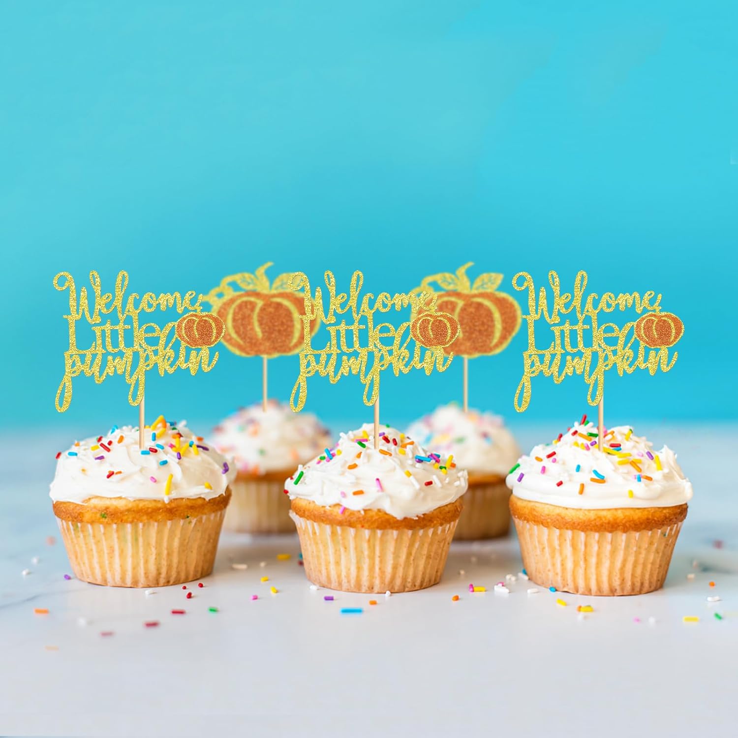 Paquete de 24 adornos de calabaza para cupcakes para niñas, decoraciones de baby shower, decoraciones de cumpleaños de calabaza, selecciones de