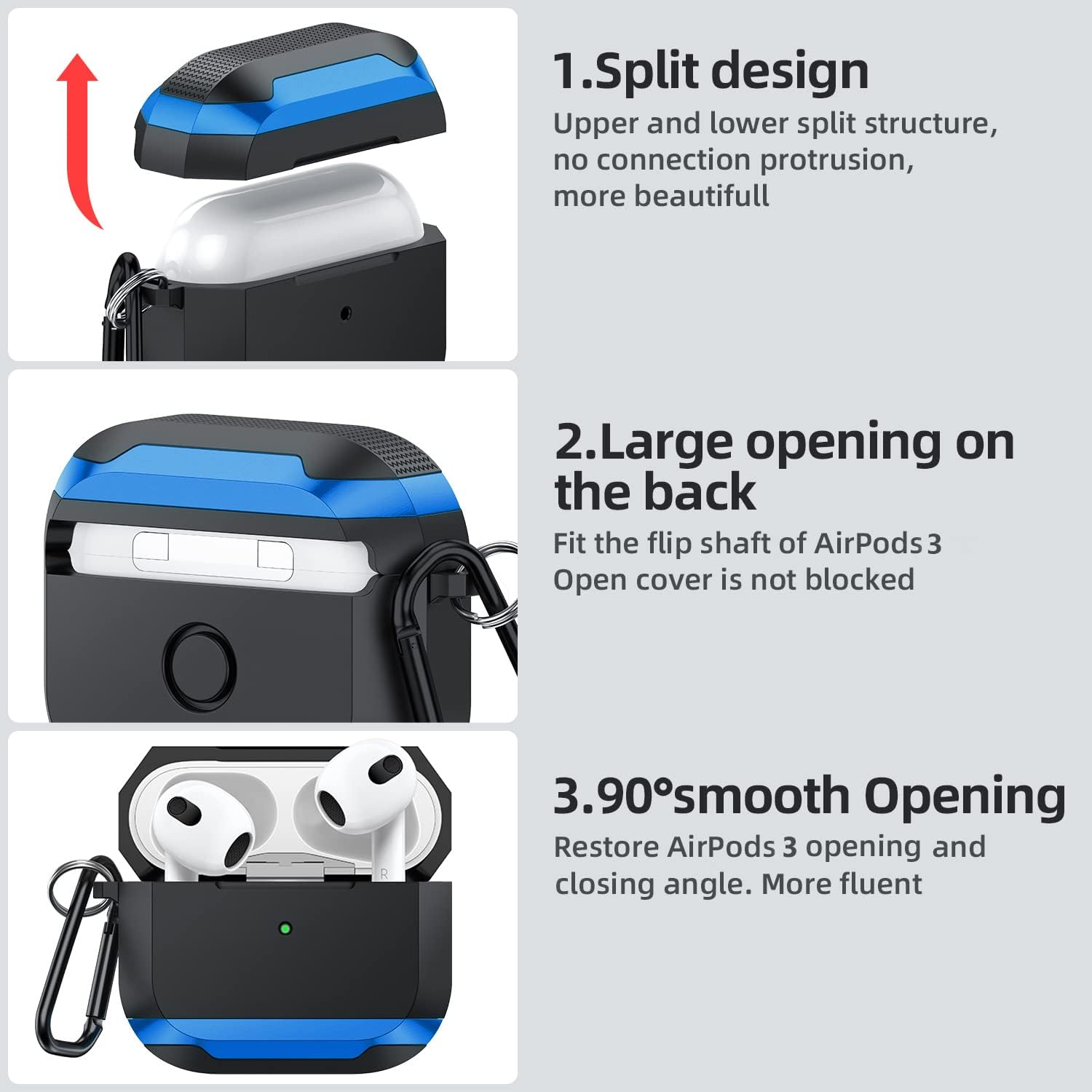 ULAK Funda compatible con AirPods 3, a prueba de golpes, diseño de cuerpo completo, funda protectora resistente con llavero para AirPods de 3