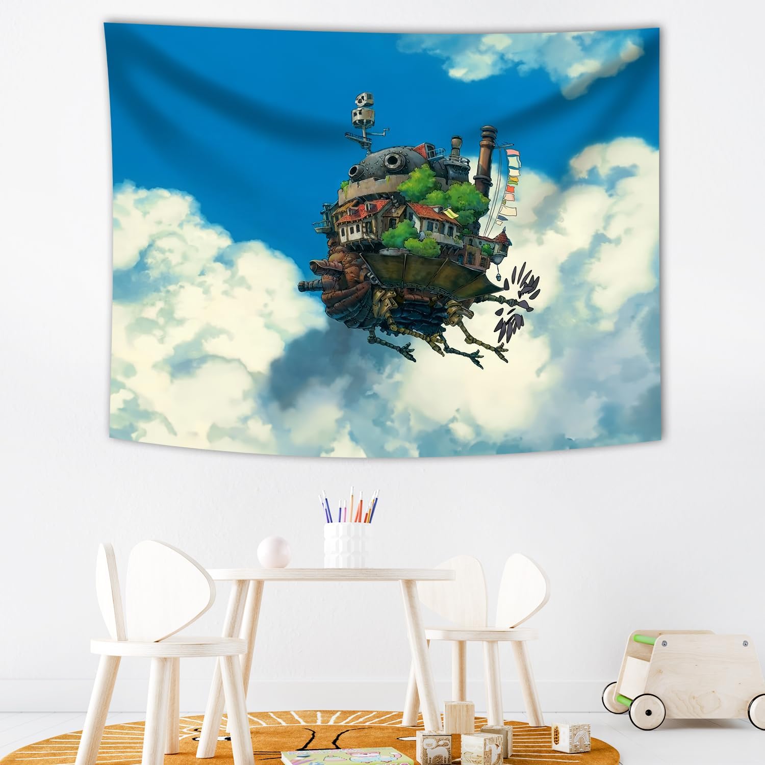 Pounchi Tapiz de anime de castillo (51 x 59 pulgadas con kit de ganchos), tapiz japonés para colgar en la pared, para dormitorio, sala de estar,