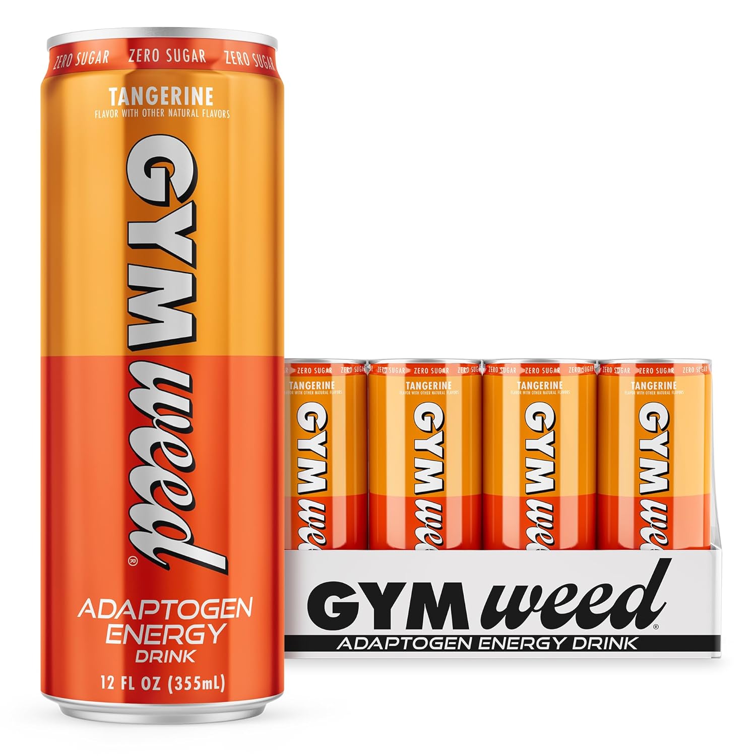 GYM WEED Adaptogen – Bebida energética, piña y pera (paquete de 12), bebida adaptogénica con cero azúcar, Ashwagandha, melena de león, cafeína y