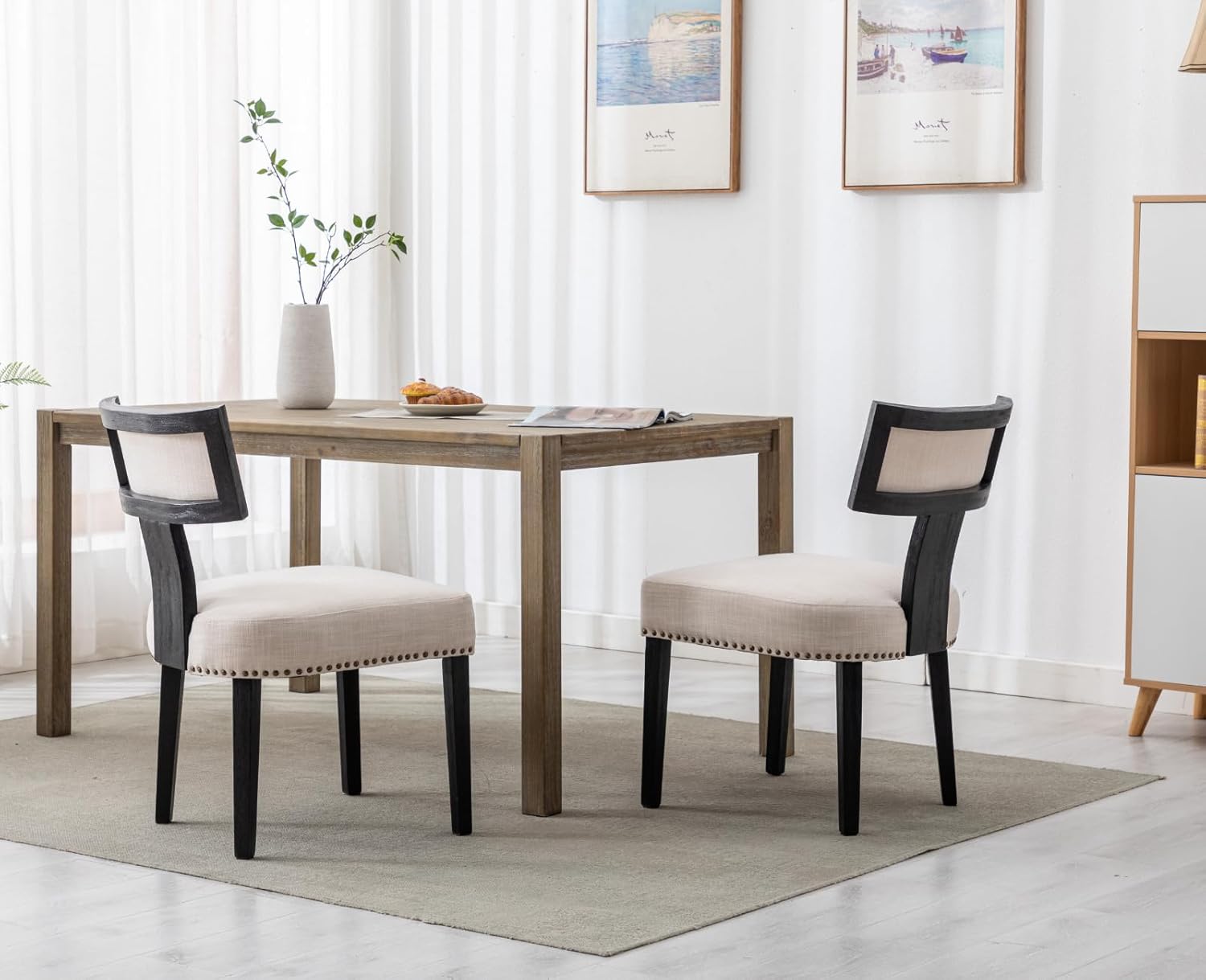 CIMOTA Sillas de comedor tapizadas, sillas de cocina y comedor, silla auxiliar moderna de mediados de siglo sin brazos con marco de madera negra