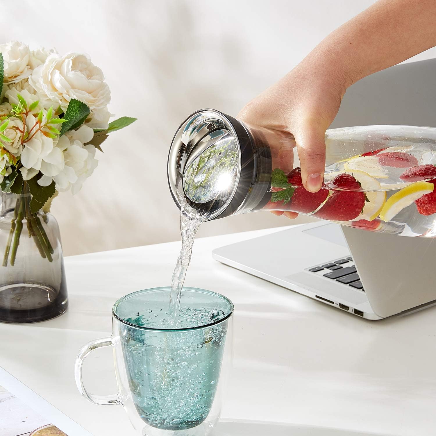 Karafu Jarra de vidrio con tapa, jarra de agua de borosilicato de 40 onzas para agua calientefría, té helado y bebidas de jugo