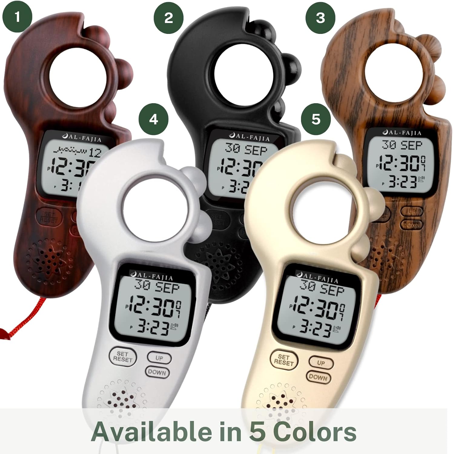 AL-FAJIA Contador digital Tasbih digital con recordatorio de sonido islámico y recordatorio, reloj Azan completo para Estados Unidos y en todo el