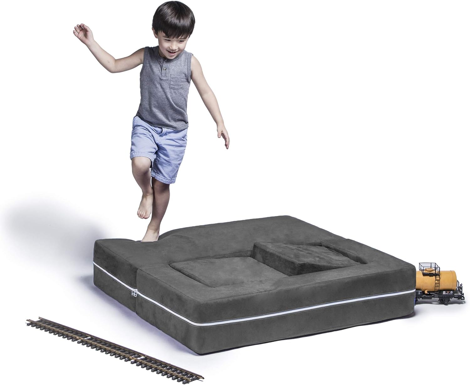 Jaxx Zipline – Sofá biplaza modular para niños, otomana y tumbona plegable, color carbón
