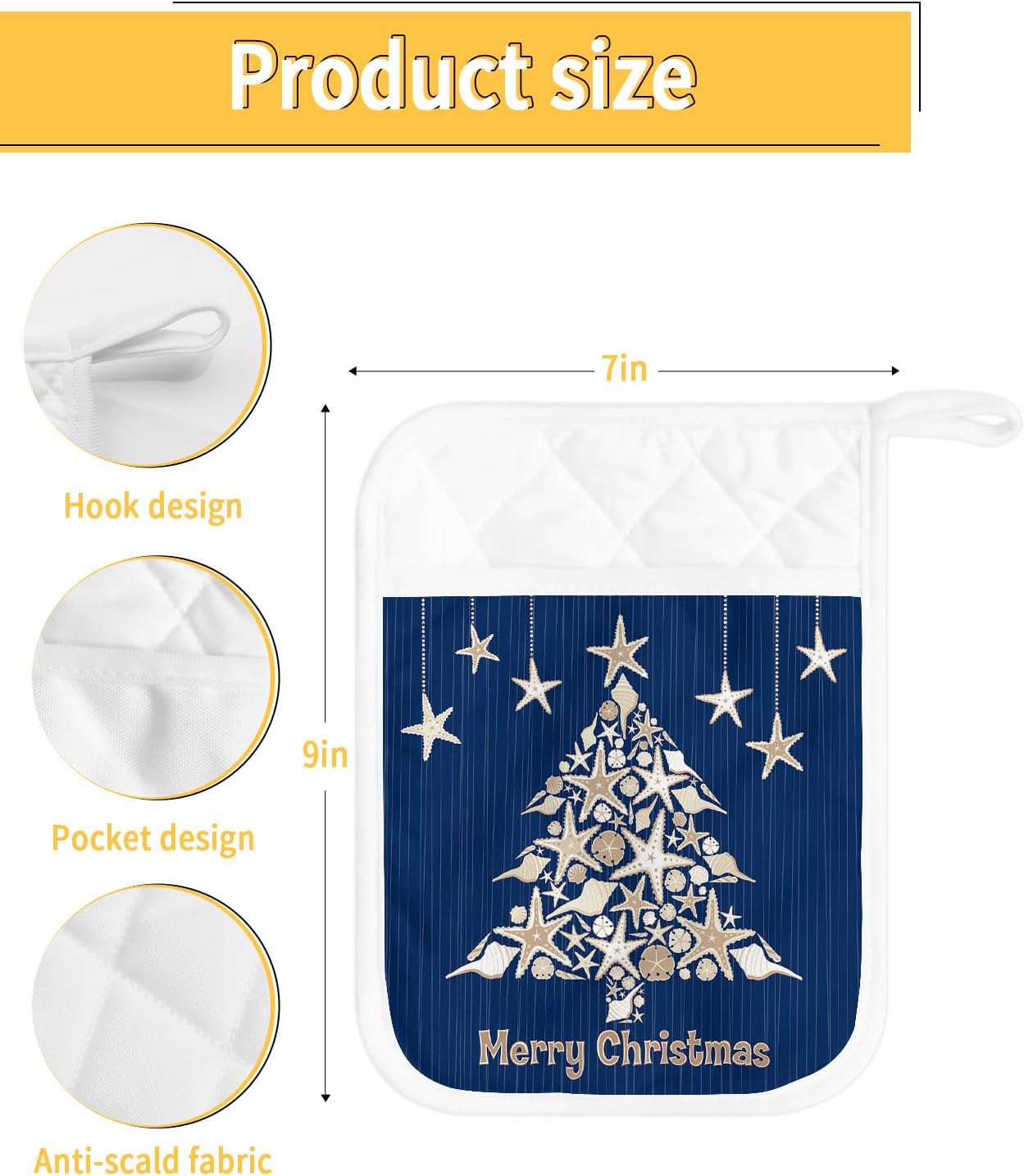 Juego de 2 soportes para ollas de Navidad para cocina, antideslizantes y aislantes de calor, juego de agarraderas de tela de toalla con bolsillo,