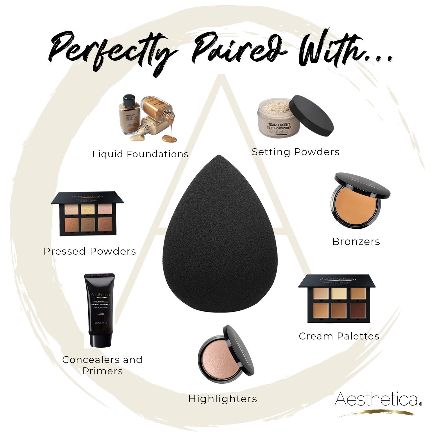 Aesthetica Cosmetics Beauty Sponge Blender – Licuadora de esponja de maquillaje sin látex y vegana, para aplicación en polvo, crema o líquido
