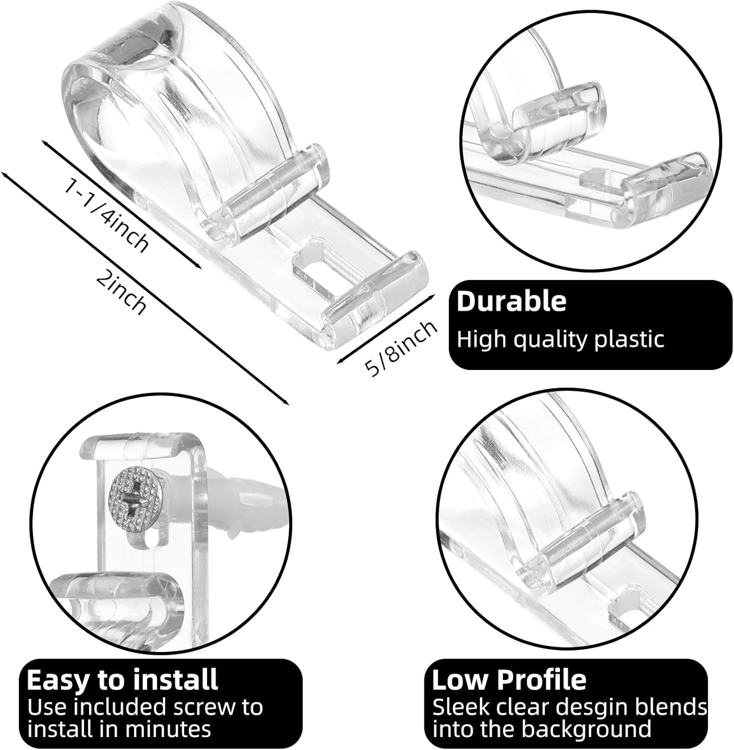 Barydat Cortina de cadena de seguridad transparente y guía de cable, clip en P, soporte para cable ciego, gancho de fijación, dispositivo de tensión