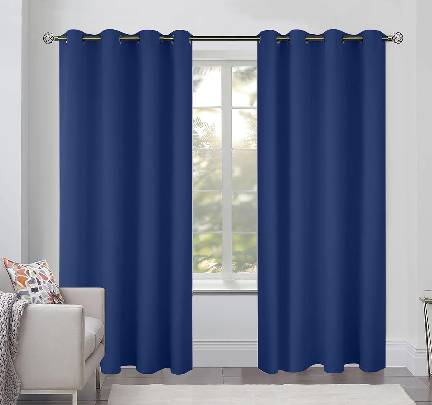 White Classic Cortinas opacas para dormitorio, paquete de 2 paneles para colgar ventana de 84 pulgadas de largo, cortinas ciegas con ojales,