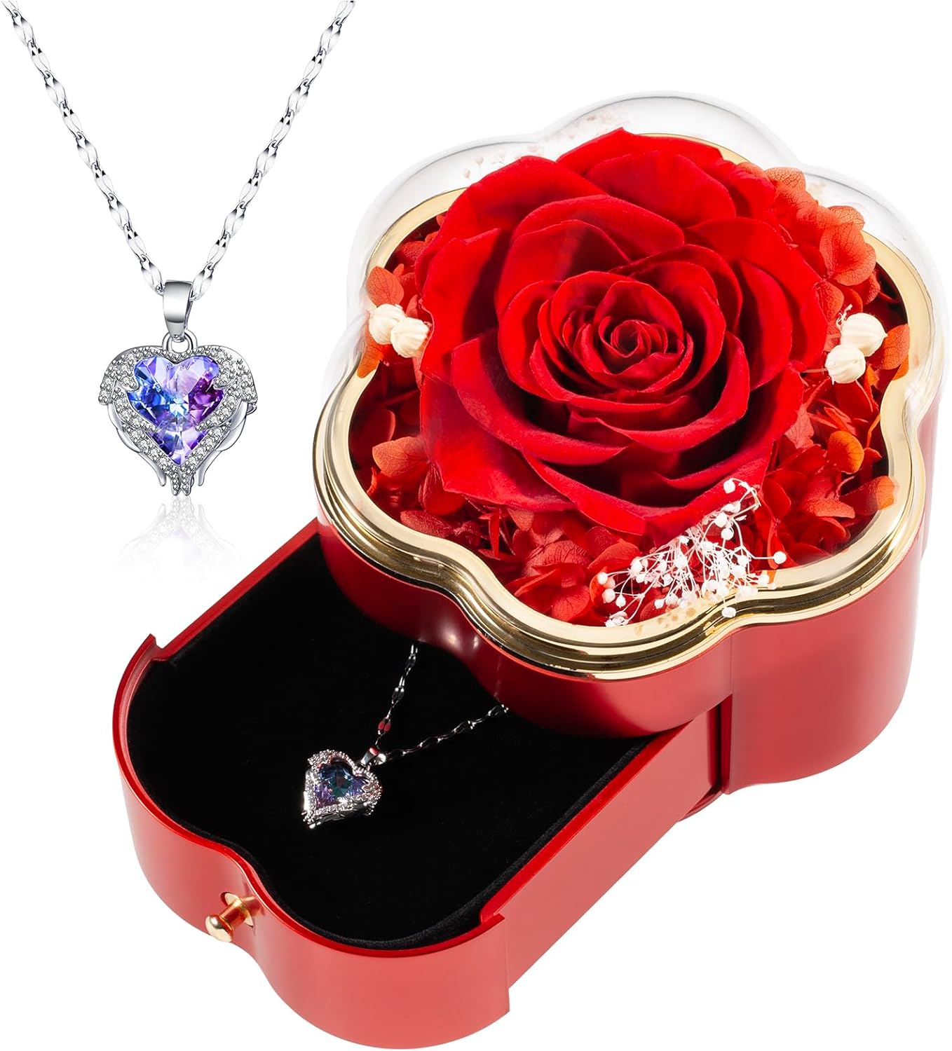 TIANFU Regalos para mamá para el día de la madre, rosa real preservada con collar para mujer, flores eternas, regalos de rosas para mamá, esposa,